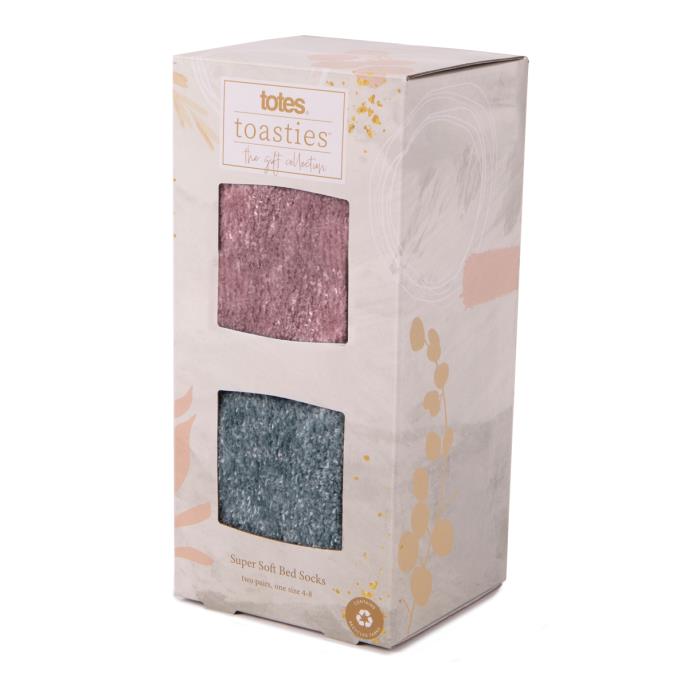 totes Ladies Chenille Bed Socks (Twin Pack) Teal / Pink Extra Image 2